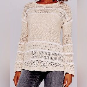 KNOX ROSE Knit Bell Sleeve Cream & White Sweater SZ XL